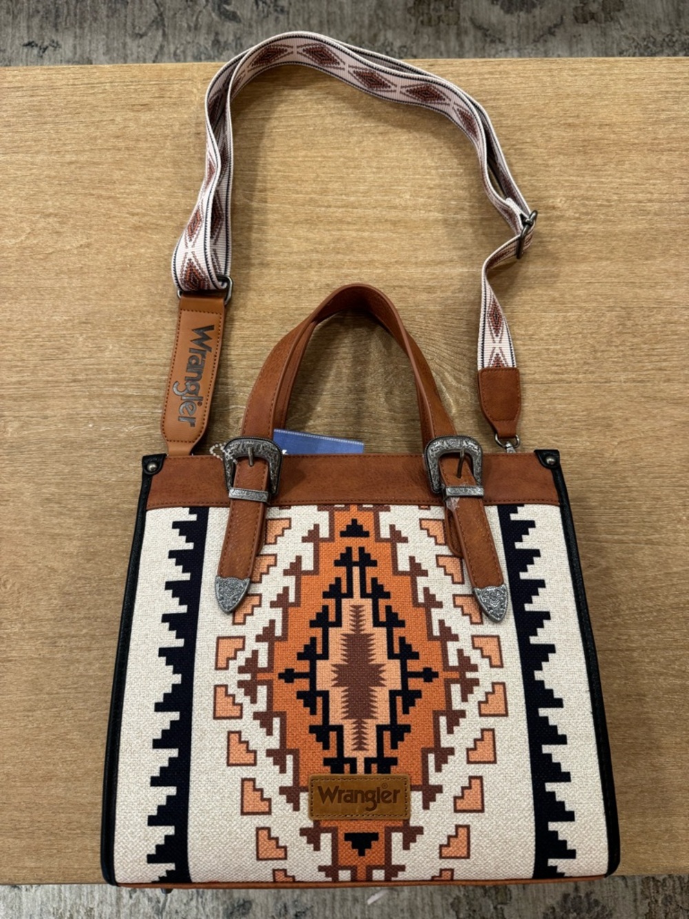 Wrangler Cream,  Tan & Brown Western Crossbody tote